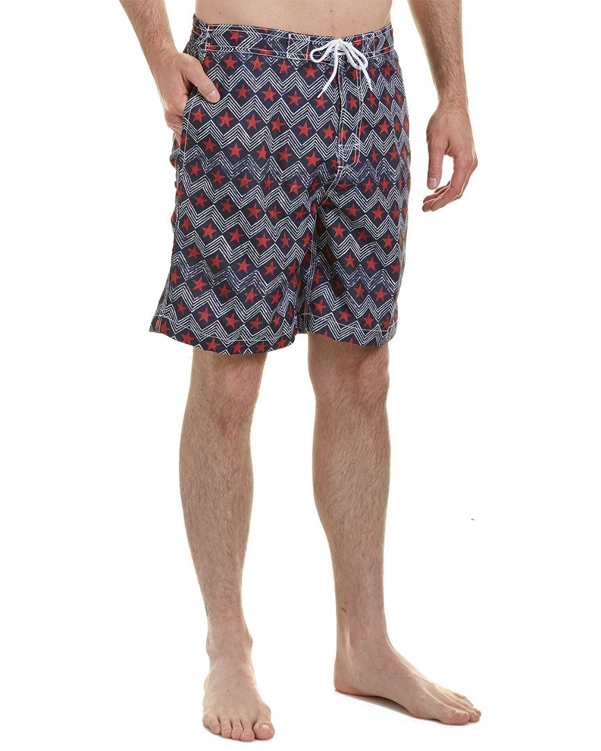 Trunks Men's Swami 8 Inch Pattern Swim Trunk, Chevron Stars-Marine/Salsa/White, Small