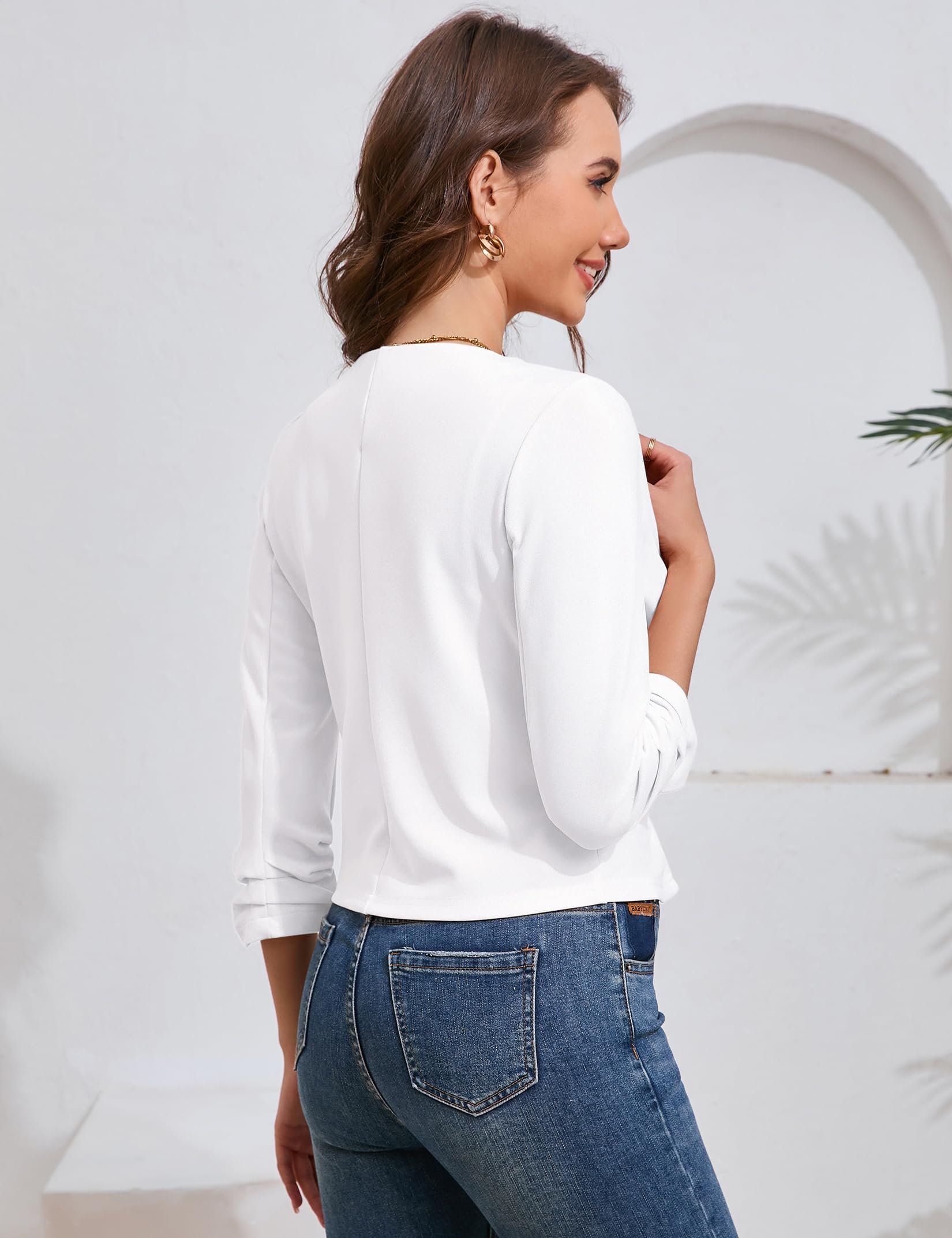 Blazer pour femme - Manches 3/4 - Élégant et décontracté - Blazer court - Veste festive