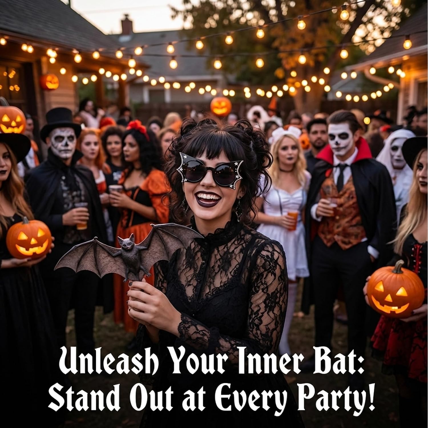 2PCS Bat Sunglasses, Gothic Sunglasses for Halloween Parties and Cosplay Events, Stylish Eyewear for Themed Celebrations and Social Media Photography, PC Material