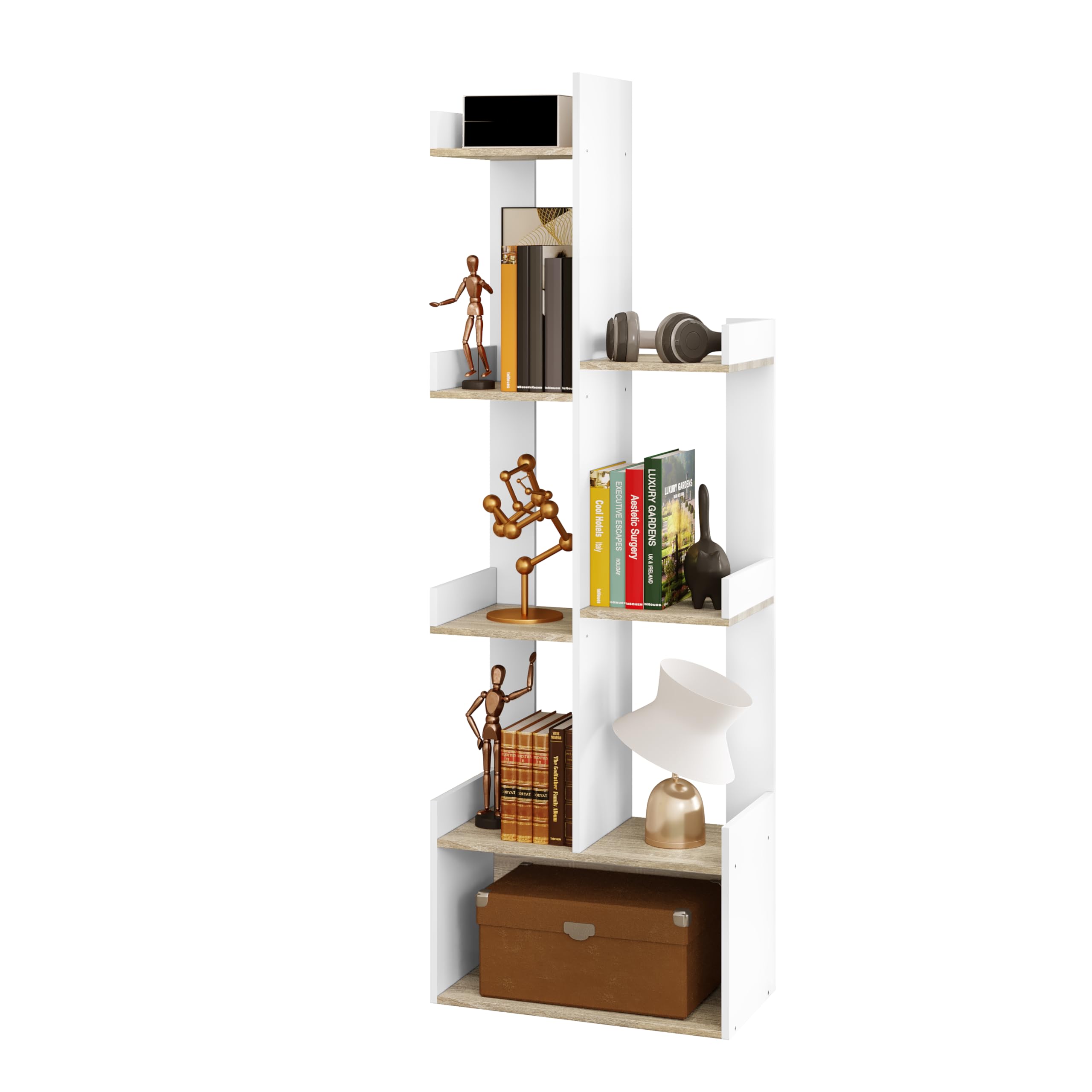 EUGAD Librería en Forma de Árbol con 8 Compartimentos, Color Blanco, Roble