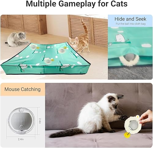 Miniatura 6 de Juguetes interactivos 2 en 1 para gatos para interiores, juguete de bola rodante rápida en tapete de juego, juguete automático de activación de