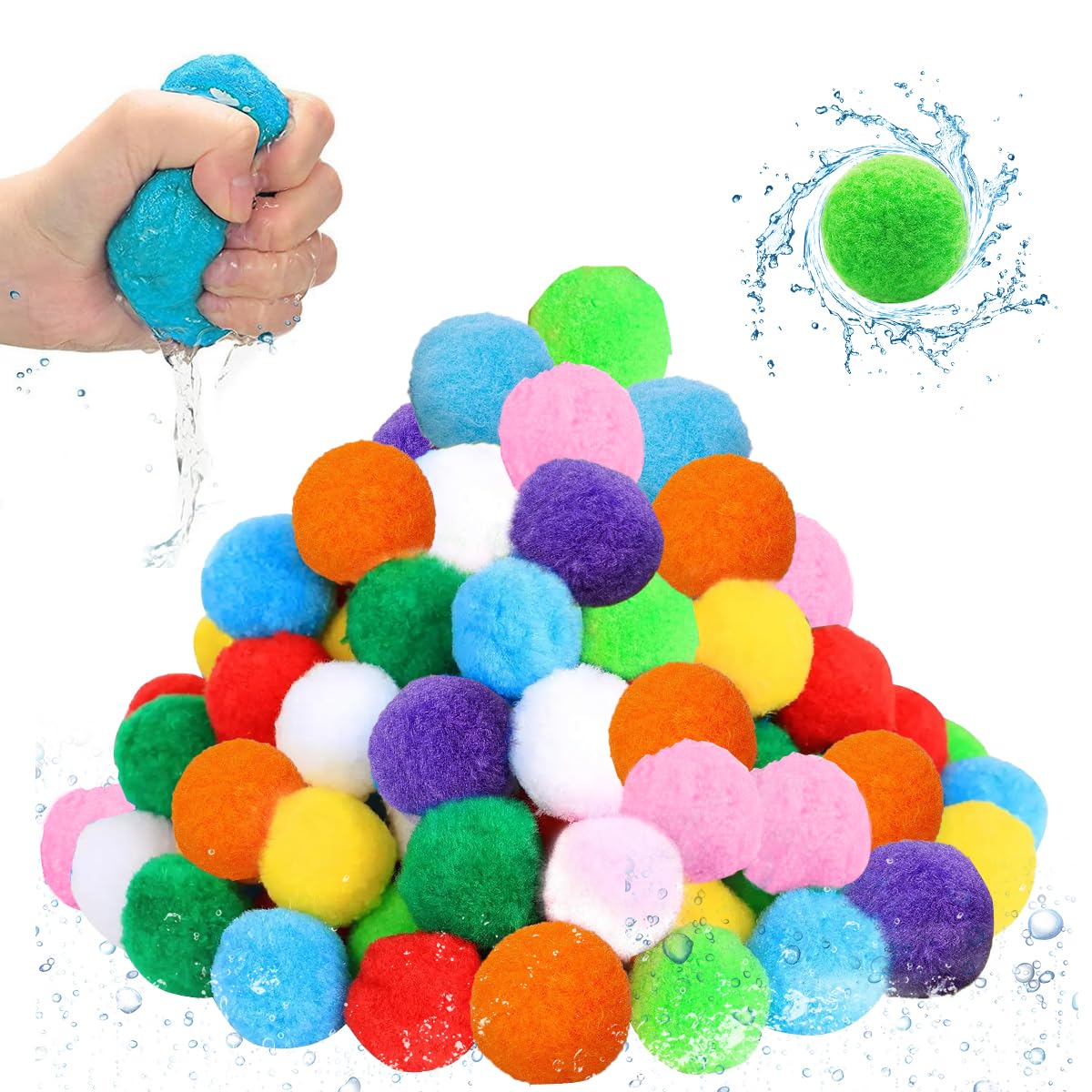 Balles à Eau Réutilisables, Ballon d'eau en Peluche, Remplissage Rapide Bombe a Eau Ballon, Bombe à Eaus Splash Balle, Water Splash Ball Colorés pour Fête D'été Jeux Piscines d'eau