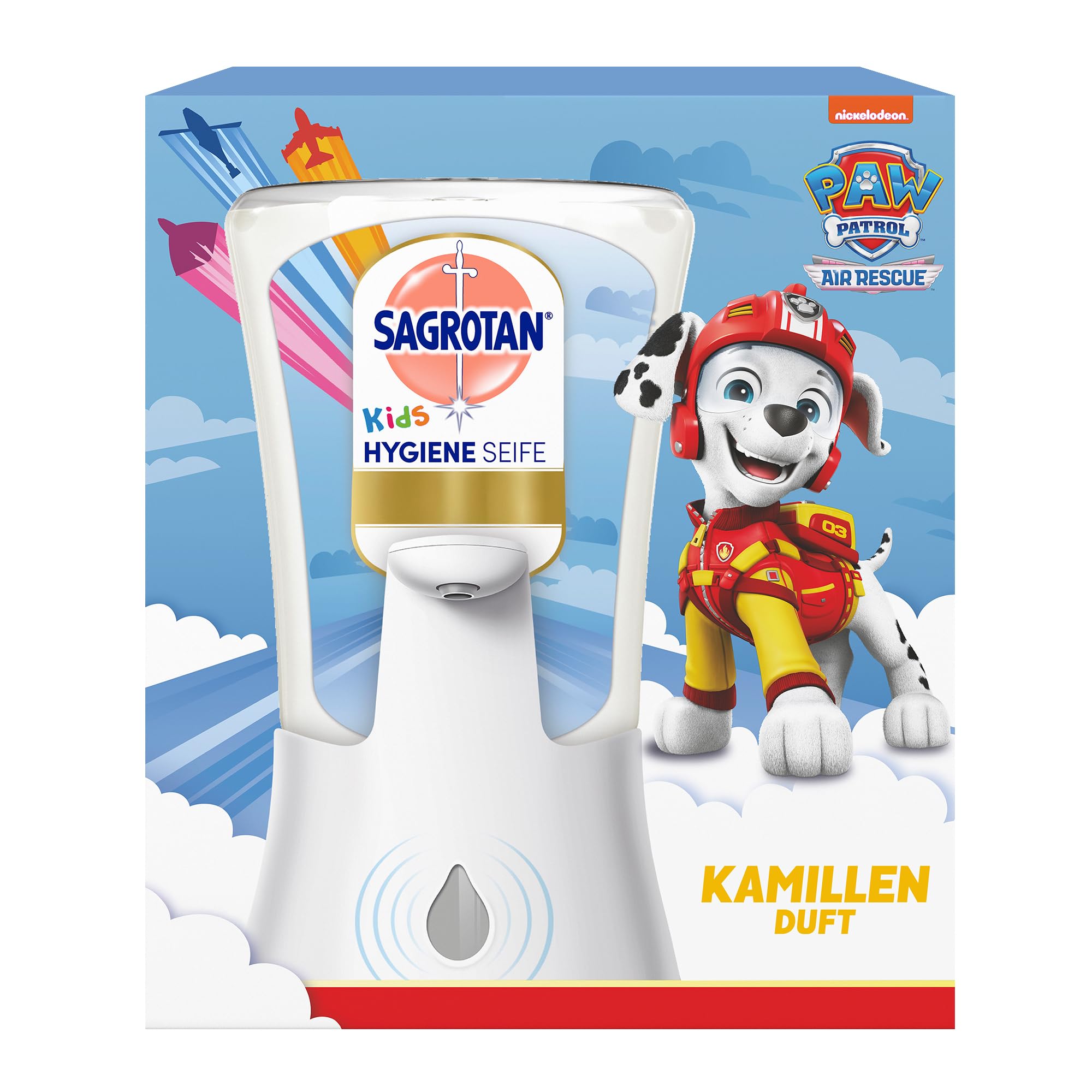 Sagrotan No-Touch Kids Hygiene Seife Starter-Set – Sagrotan No-Touch Automatischer Seifenspender inkl. Nachfüller Hygiene Seife Kamille – 1 x 250 ml Handseife