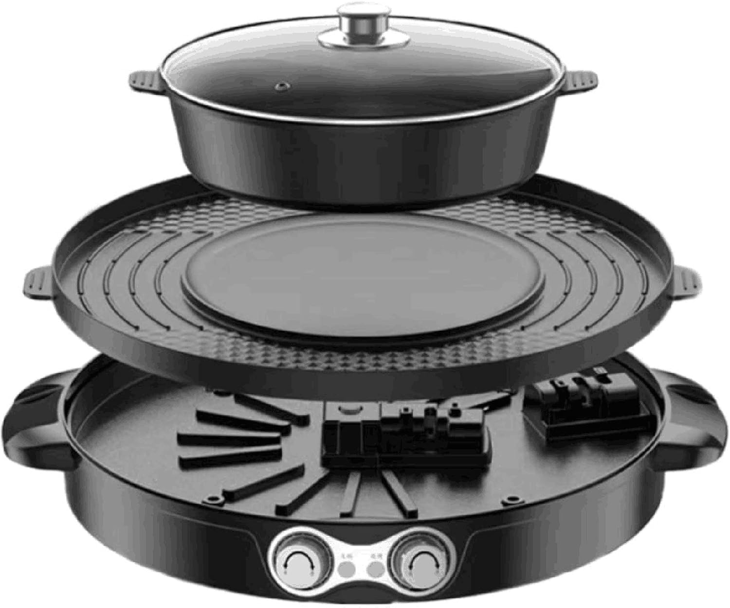 2 in 1 Electric Grill and Hot Pot Separable Cooking Plate Dual Temp Control for BBQ, Steaks, Shabu 2200W