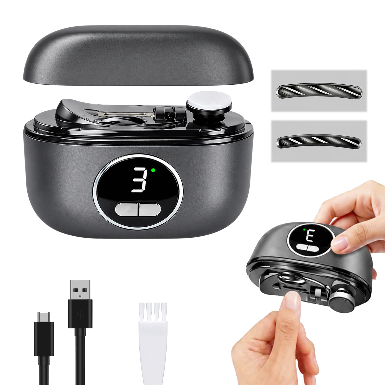 Electric Nail Clipper, Automatic Nail Clipper 3 Speed Settings with Display Screen Smart 3-in-1 Electric Nail Trimmer USB Charging Electric Toenail Clippers, for Children, Adults, and the Elderly