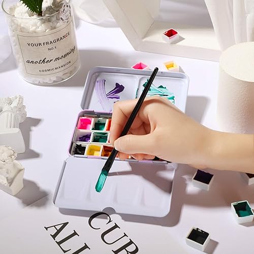 Miniatura 2 de Juego de 51 paletas de pintura de acuarela y medias sartenes, caja de lata de acuarela, paleta de metal, estuche de pintura con tapa, sartenes de