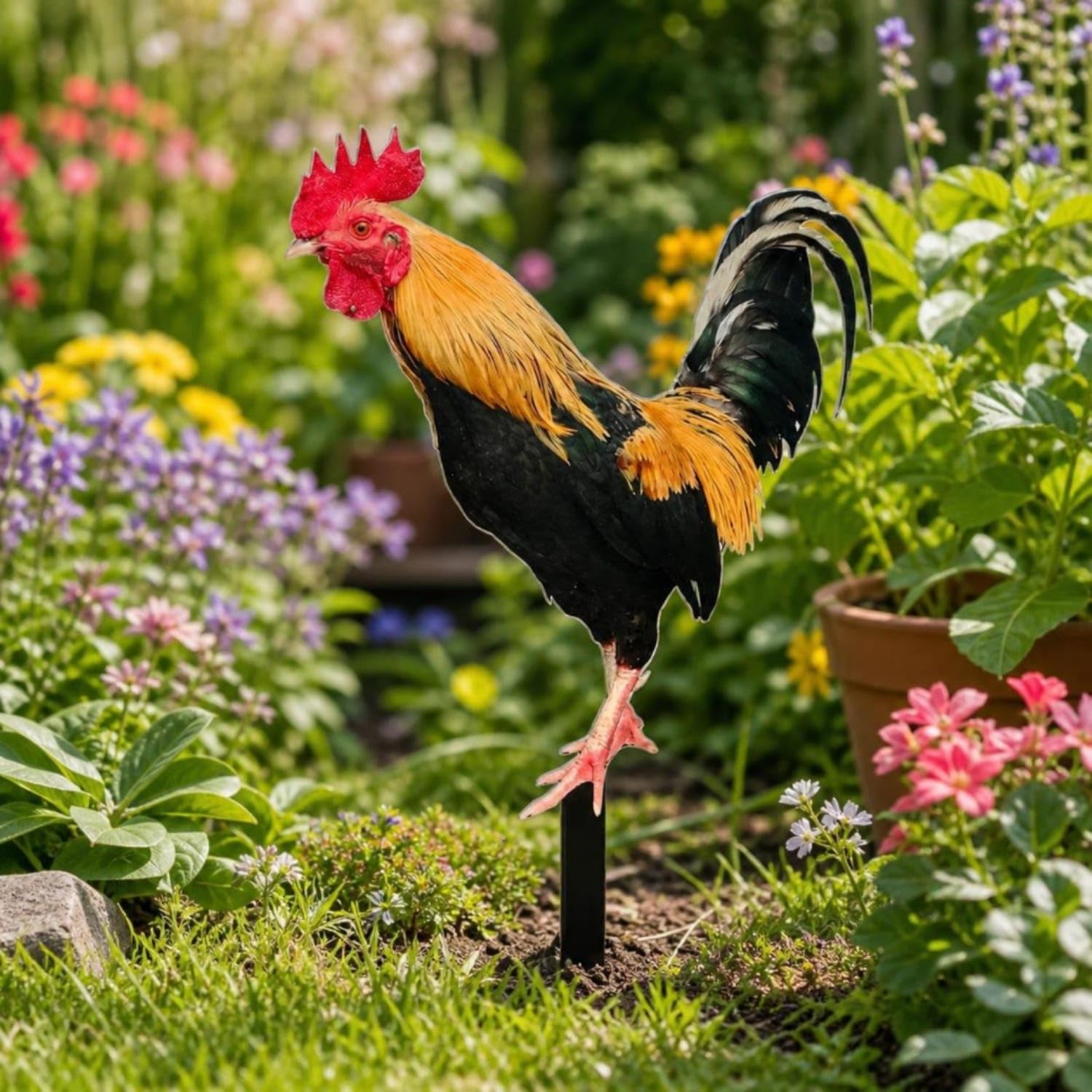 Double-Sided Acrylic Cockerel Garden Stake Outdoor Cockerel Yard Sign with Ground Stake Weatherproof Chicken Garden Stakes for Gardeners, Homeowners, Flower Bed, a-image-34