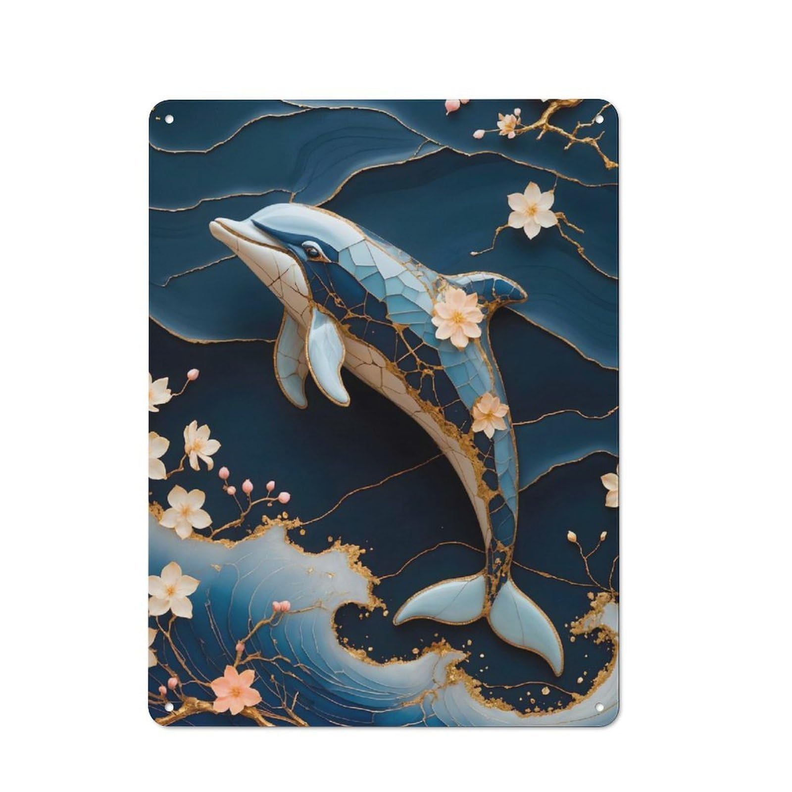 Junmoney Dolphin Kintsugi Art Vintage Vintage Metal Sign 40X30cm Featuring Room Wall Plaque For Flat, Dorm Room, Lounge Or Cafe