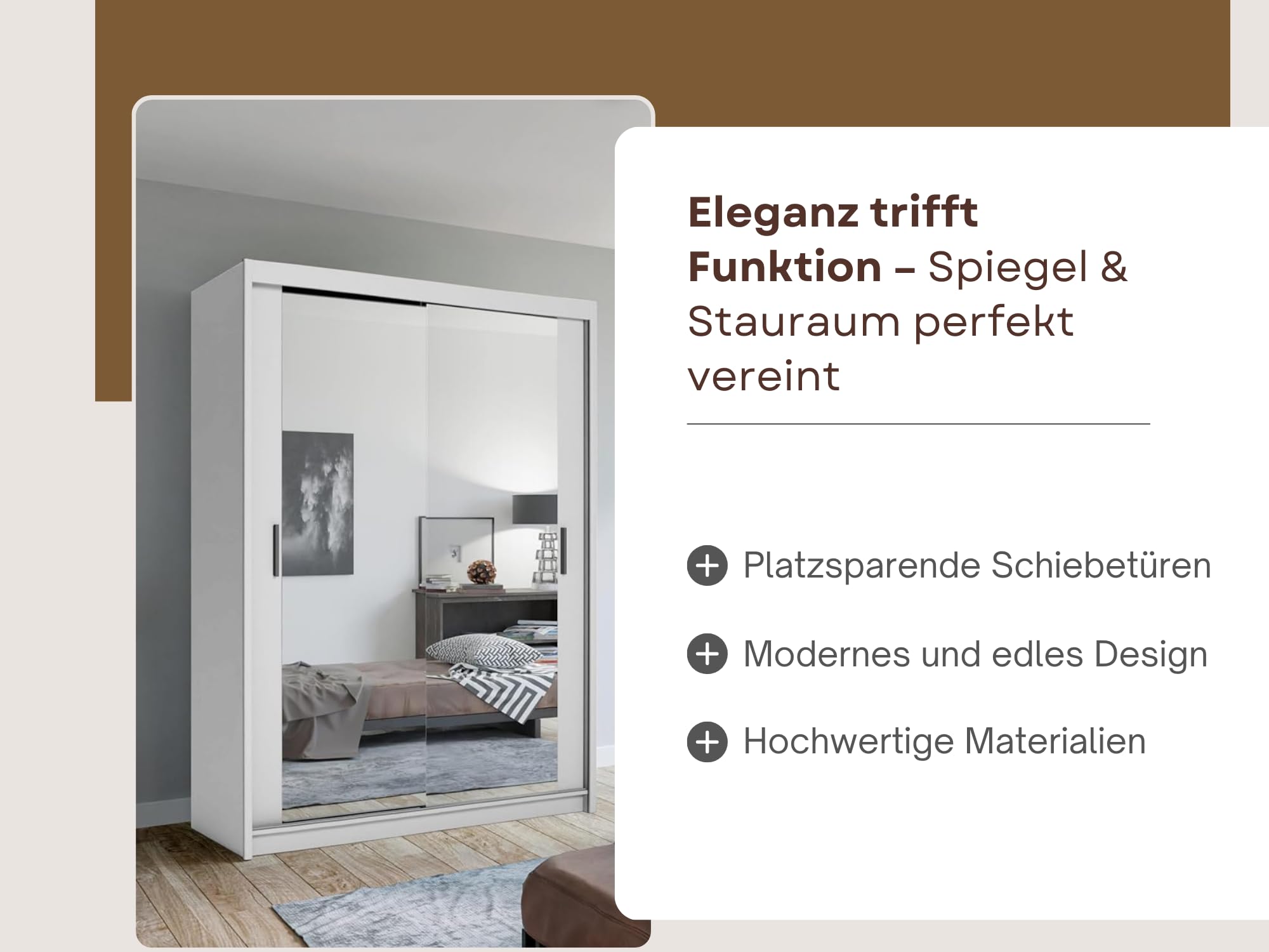 LUX Weiß Schiebetürenschrank Kleiderschrank 250x216x62 cm mit Spiegel - Schlafzimmermöbel, Aufbewahrung – Mehrzweckschrank mit 2 Kleiderstangen und 3 Schubladen