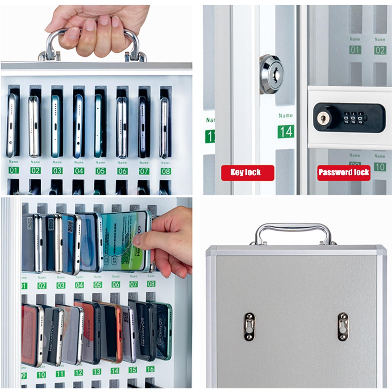 Handy Safe Mit Passwortsperre Aluminiumlegierung Handybox Mit Transparentem Türschrank Für Fabrik/Schule/Unternehmen (Silver, 24bit)