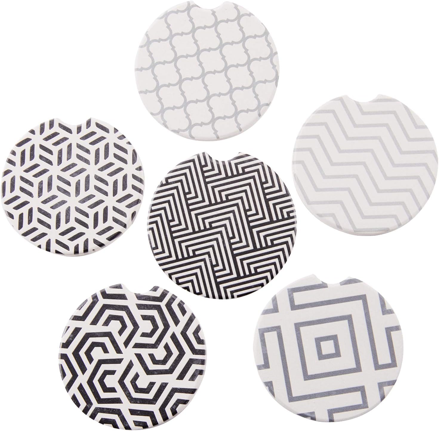 Car Absorbent Ceramic Coasters Pack of 6, Stoneware Auto Cup Holder Coasters for Drink,Car Accessories to Keep Your Car Cup Holders Clean and Dry,2.56" Diameter (Style1)