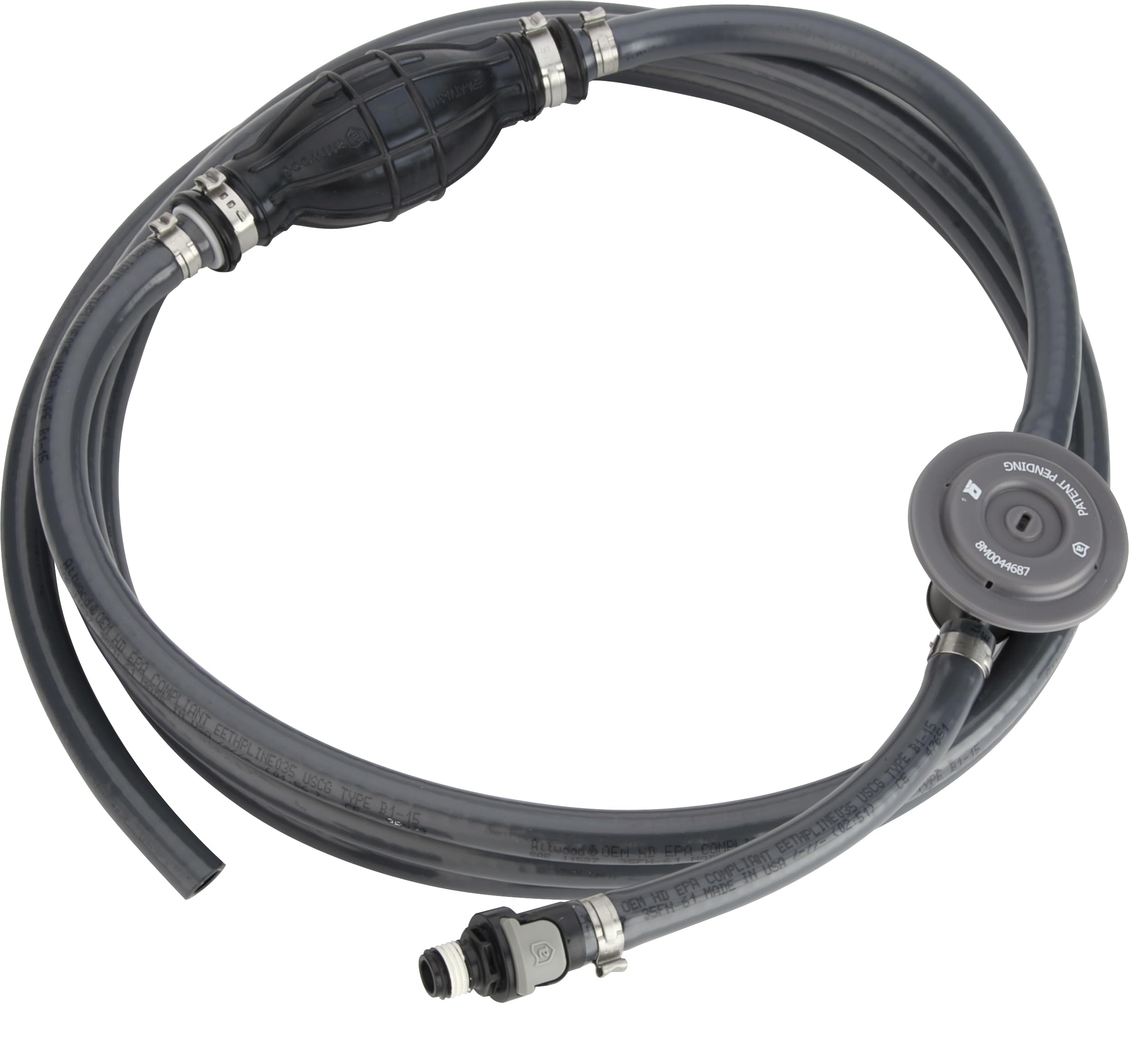 Attwood Universal Marine Fuel Line Kit, EPA Compliant, 12 Ft, 3/8-In D. Hose with Tank Fitting, Sprayless Connector (Tank-side Fitting) Primer Bulb, Fuel Demand Valve, 93812UUSD7