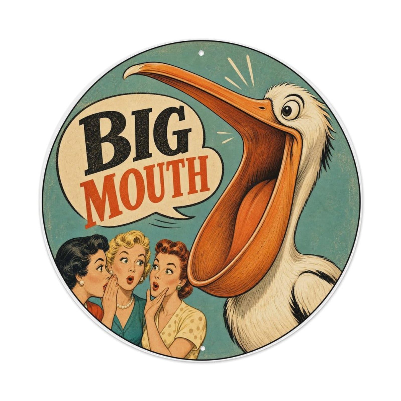 Quirky Pelican Water Bird Big Beak Vintage Weathered Metal Tin Sign