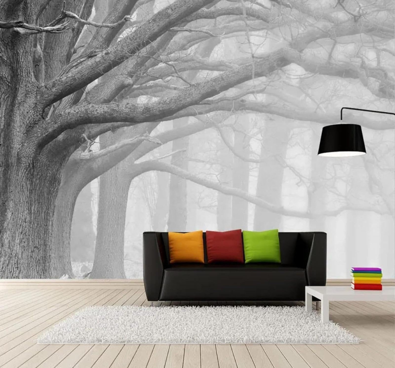 Xlming 350Cm×256Cm(B×H) Large Vintage Black And White Woodland White Mist 3D Wallpaper Luxury Home Dining Decor Paste Sofa Living Room The Wall For Bedroom Mural-350Cm×256Cm