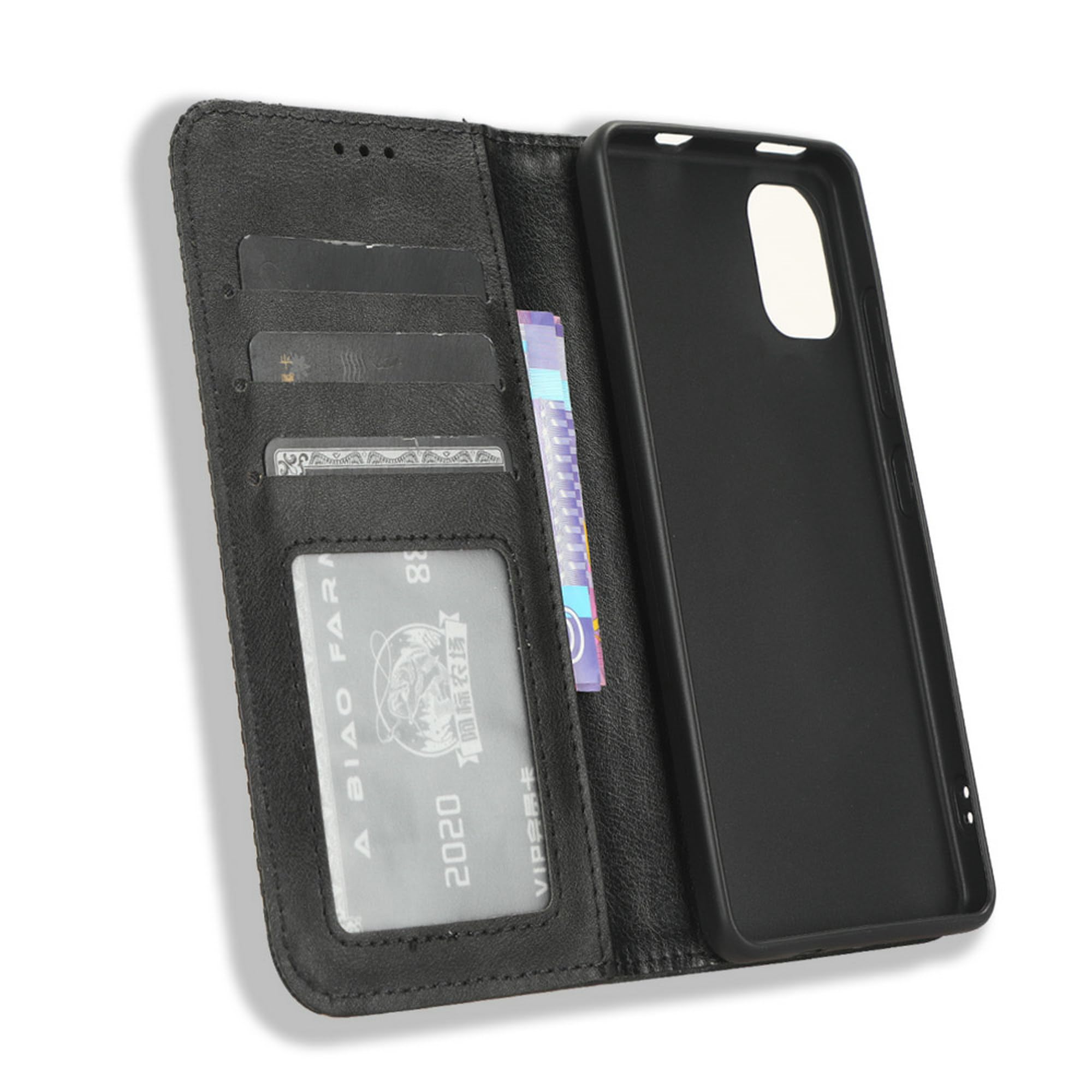 Custodia Portafoglio In Pelle HFICY Per HTC U24 Pro 5G | Con Slot Per Carte, Antiscivolo, Lusso Nero