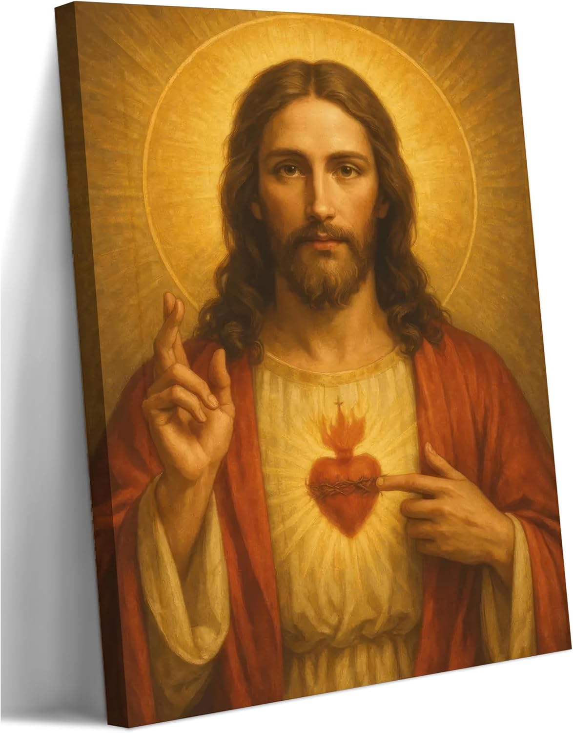 Sacred Heart of Jesus Canvas Wall Art Divine Mercy Wall Decor Jesus Portrait Painting Christian Religious Artwork Catholic Poster Prints for Bedroom Living Room Prayer Room Church 12x16in