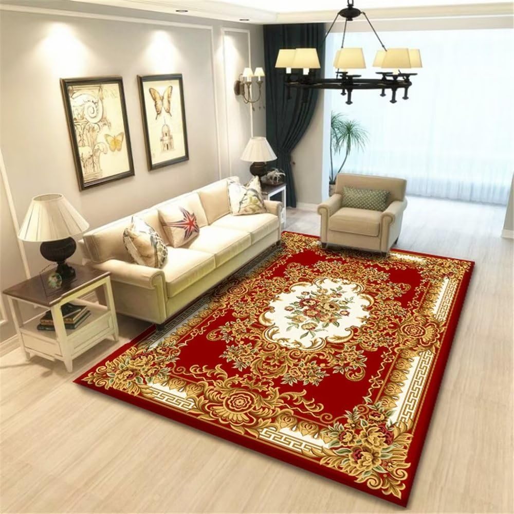 Tapis rouge de prestige et moquette chambre au motif floral rétro raffiné