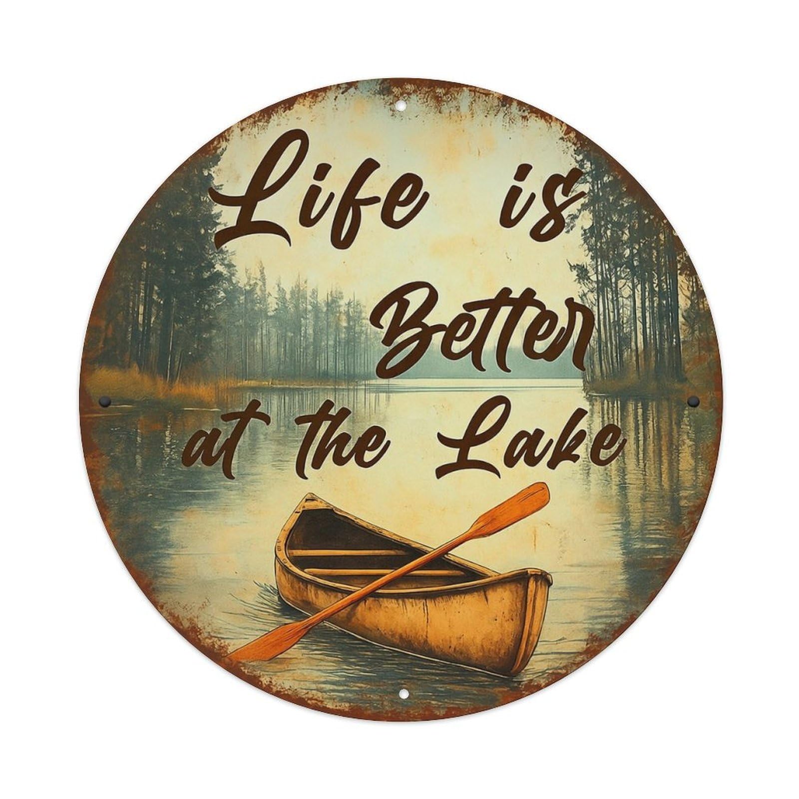 Life Is Better At Lake Tin Sign Metal Poster Vintage Metal Signs for Home Man Cave Bar Cafe Kitchen laundry room Wall Decorations 8x8 inches
