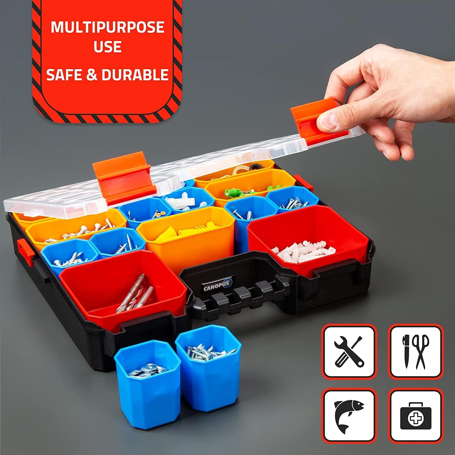 CANOPUS Screw Box Organiser with Removable Compartments, BriefcaseType