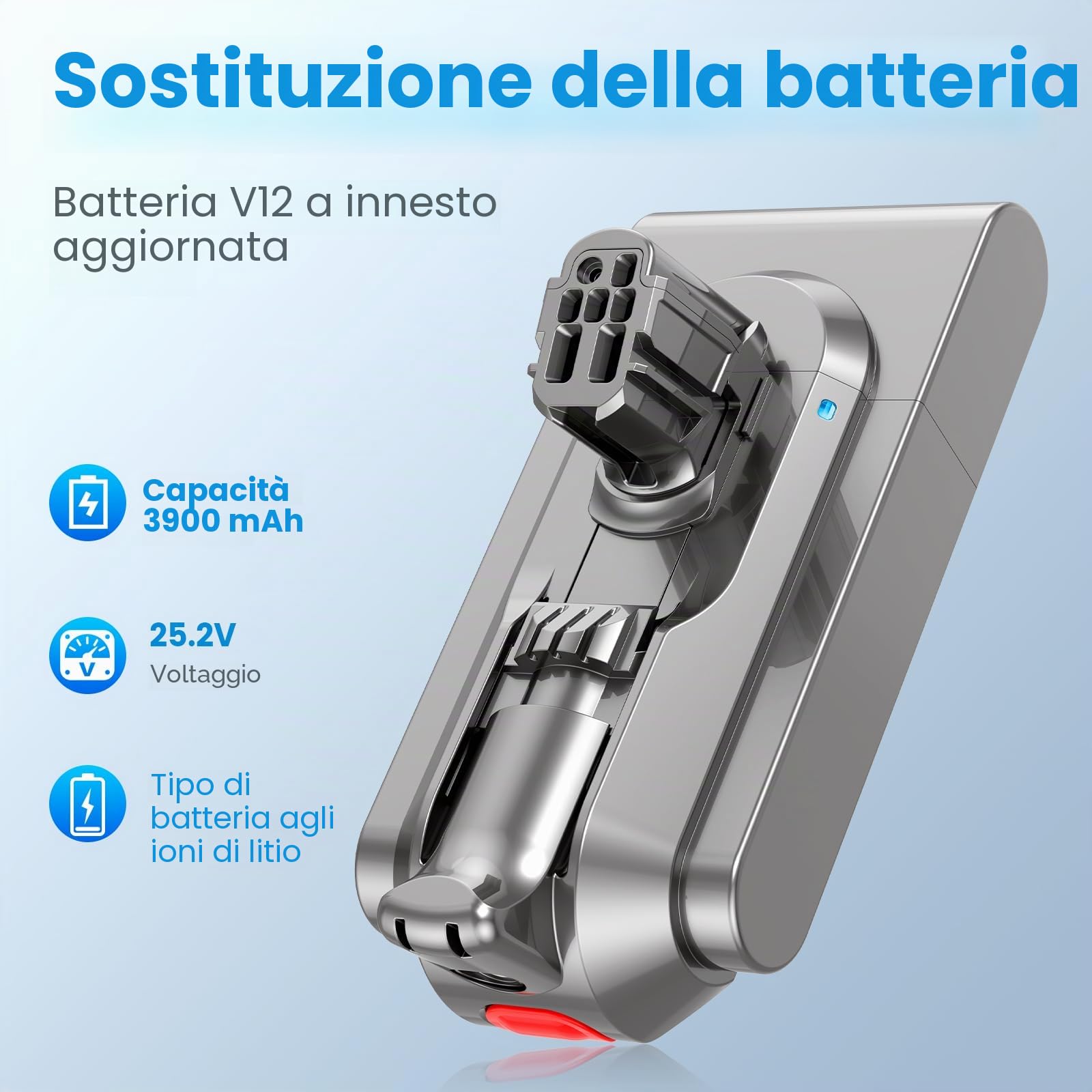 Tipo Click-In 3900mAh V12 Batteria per Dyson, ASUNCELL 25,2V Batteria di Ricambio per V12 Detect, V12 Detect Absolute, Detect Slim, Detect Fluffy SV46 Aspirapolvere Portatile, Numero di Parte 965470