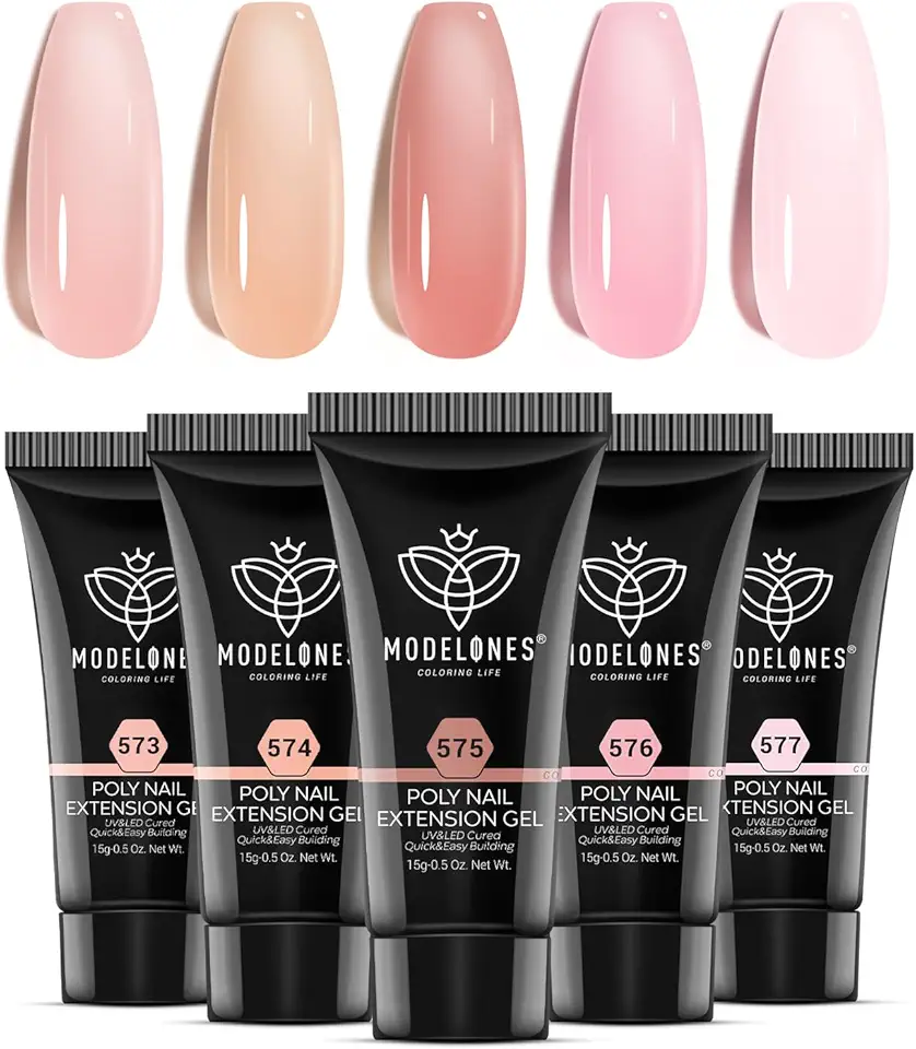 modelones Conjunto de gel de poli 6 cores, gel gelatinoso, branco leitoso, rosa transparente, nude, translúcido, kit de extensão de unhas DIY arte para mulheres