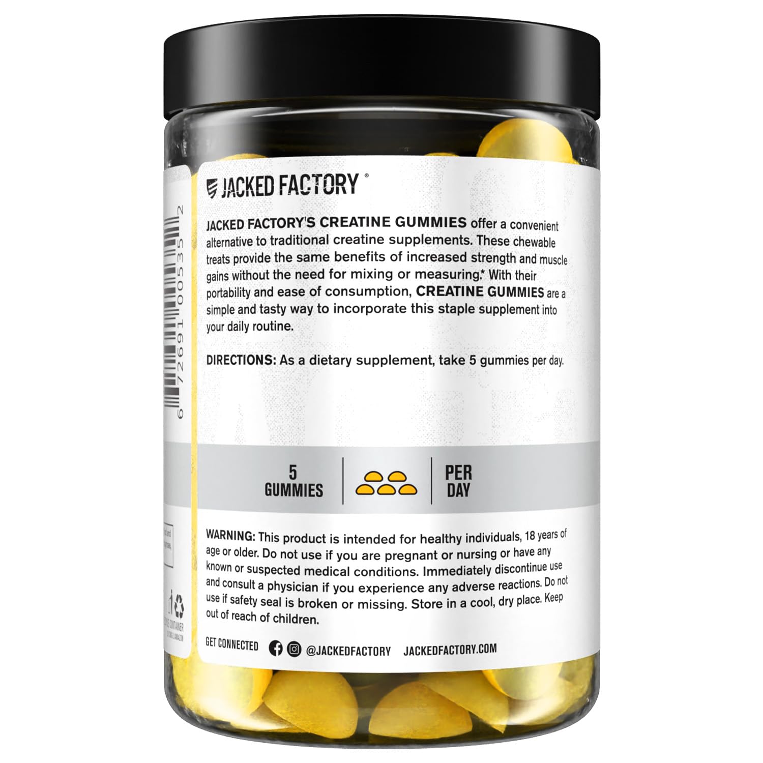 Jacked Factory Creatine Gummies 5g Daily Dose (1g per Gummy) - Creatine Gummy for Men and Women, Vegan-Friendly, Travel-Friendly, Third-Party Tested - 150 Gummies, Lemon — Amazon image 8