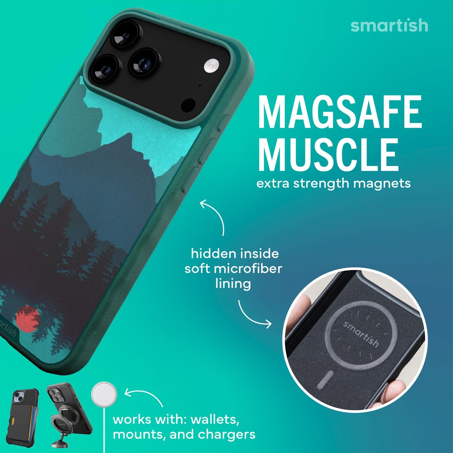 Smartish® iPhone 17 Pro Max MagSafe Case - Gripmunk Magnetic Slim Case [Lightweight + Protective] Thin Grip Cover with Microfiber Lining for Apple iPhone 17 Pro Max - Moving Mountains