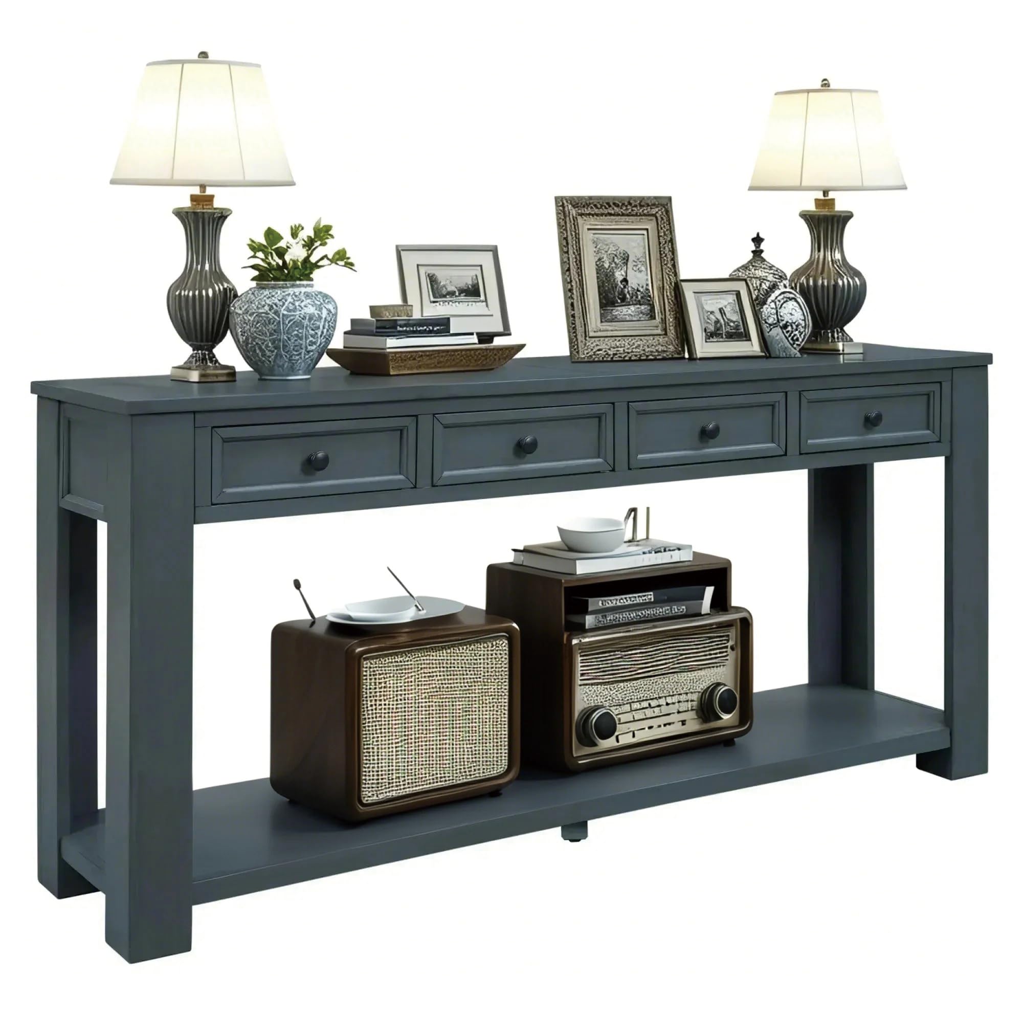 63" Solid Pine Console Table with Drawers