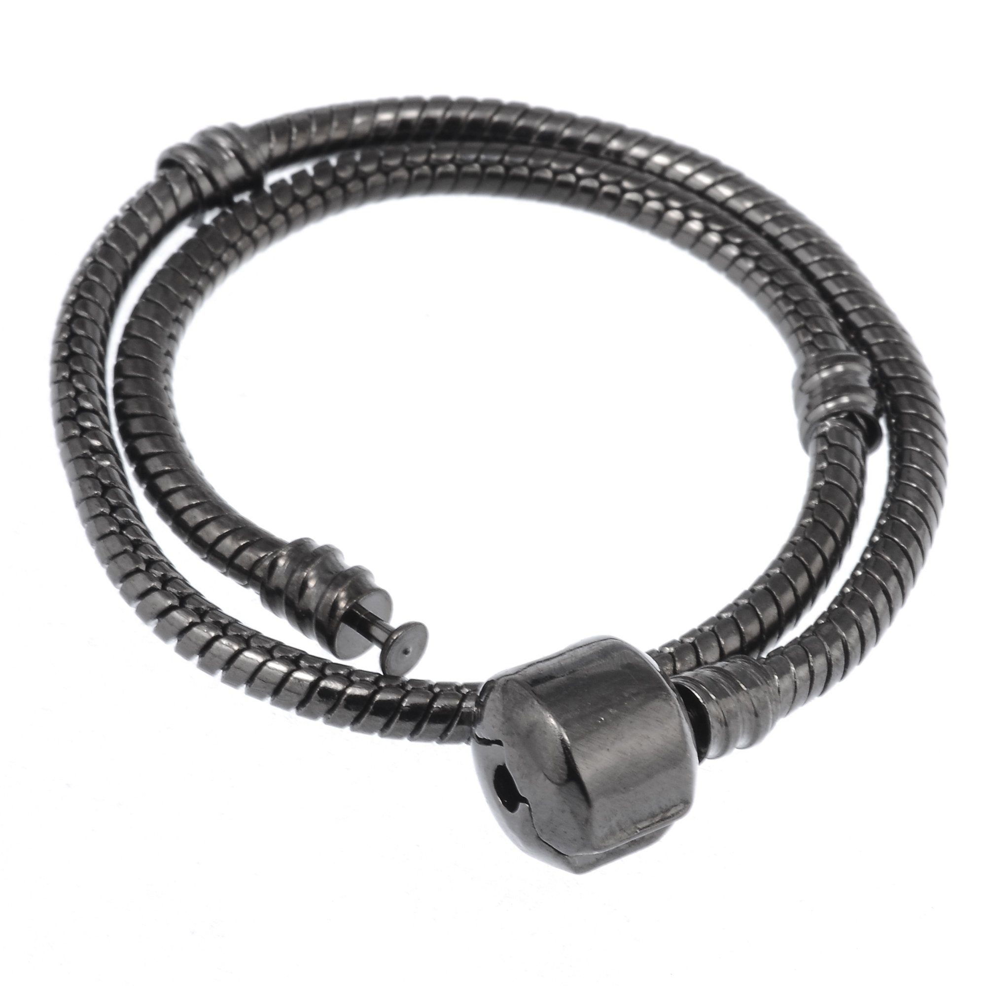 Rubyca Gunmetal Black 5Pcs 7.1" Clasp European Snake Chain Charm Bracelet Fit Charm Beads Diy Gift