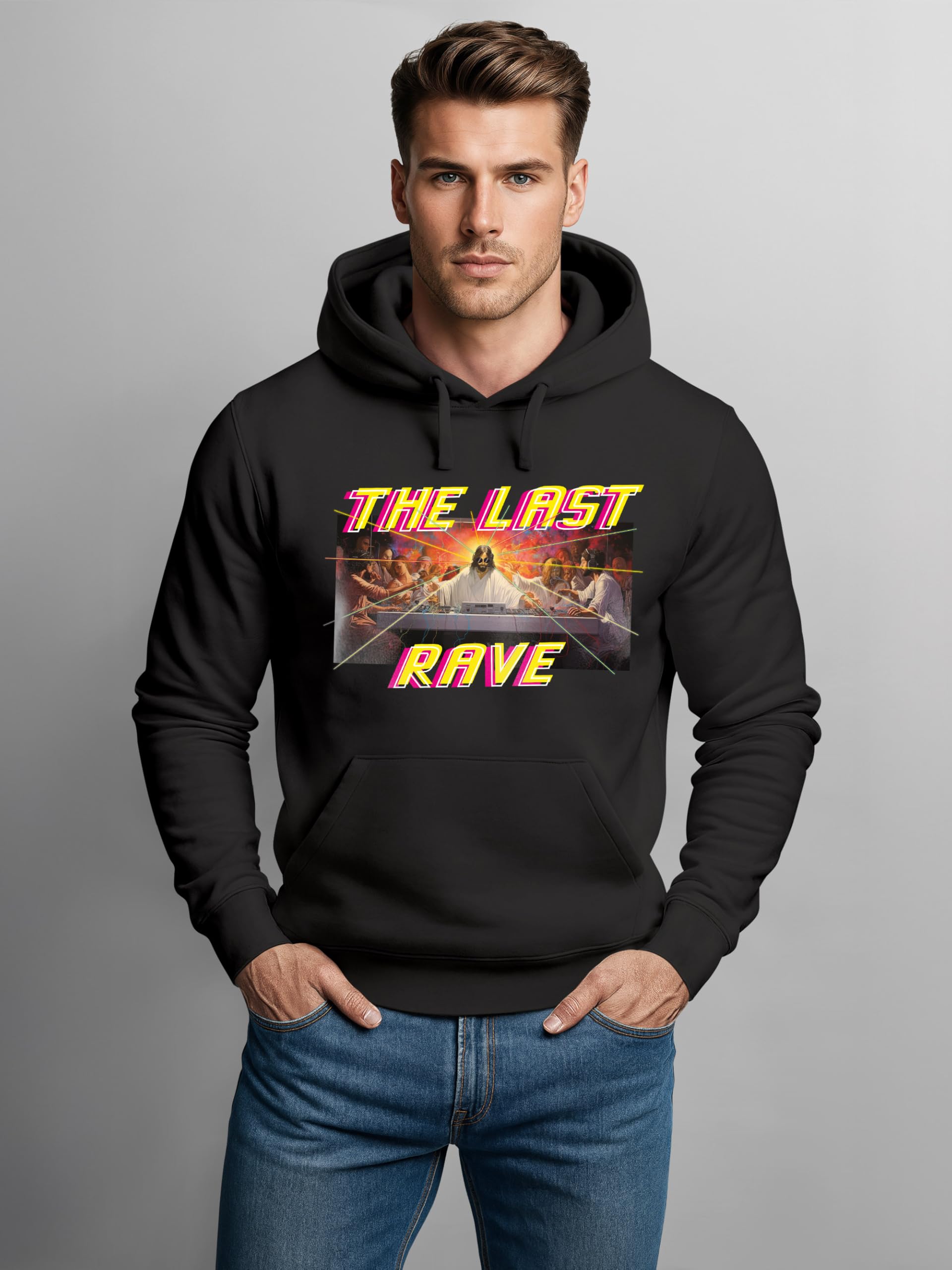 Neverless Felpa con cappuccio da uomo con stampa Techno The Last Rave Parodia L'Ultima Cena Jesus Fashion Streetstyle