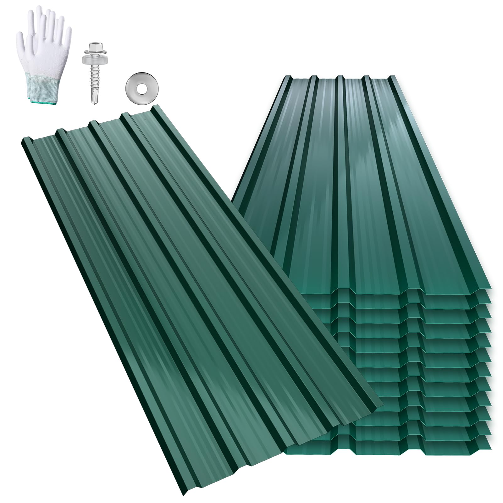 LARS360 12 x lamiera trapezoidale per tetto, 129,5 x 45 cm, 7 m², profilata zincata, ondulata 0,25 mm, pannelli per tetti in acciaio zincato per casetta degli attrezzi, inclusi guanti