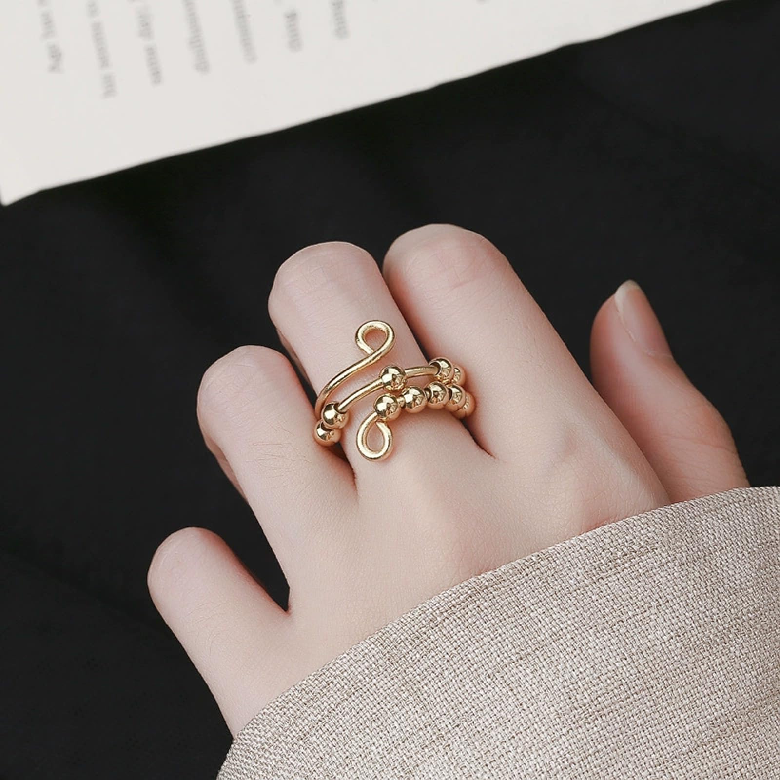 Zestaw 8 pierścieni Fidget Rings, regulowane pierścienie antystresowe, zabawki antystresowe, do masażu palców, antystresowe, z perłami, łagodzące lęki, pierścionki nastrojowe
