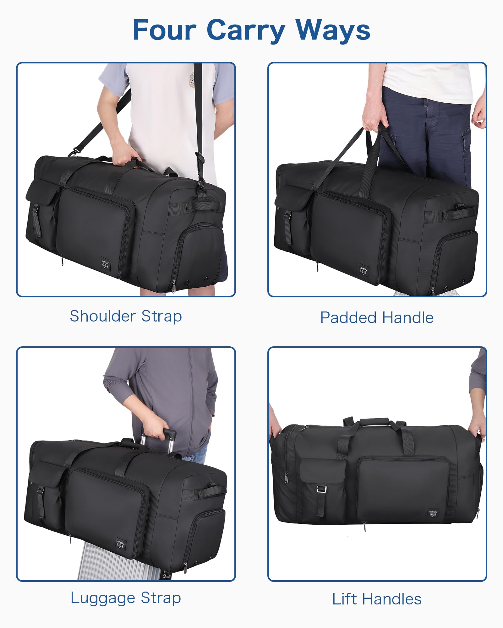 Urtala Sac de Voyage Pliable pour Hommes et Femmes, 80l Grand Sac Voyage Imperméable avec Compartiment à Chaussures, Bagage à Main/Sac de Sport