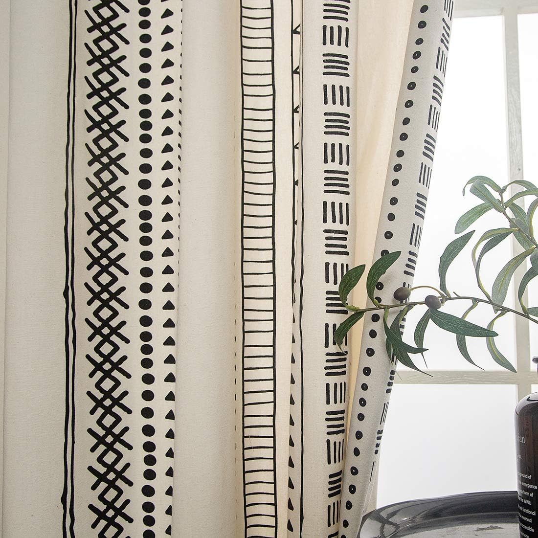 vctops Bohemian Cotton Linen Window Curtain Panel with Tassels Geometric Print Farmhouse Grommet Top Room Darkening Curtain Panel for Bedroom Living Room, 1 Piece (59"x87",Black)