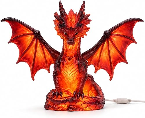 Red Dragon Night Light, USB Powered Resin Dragon Lamp, Fanta