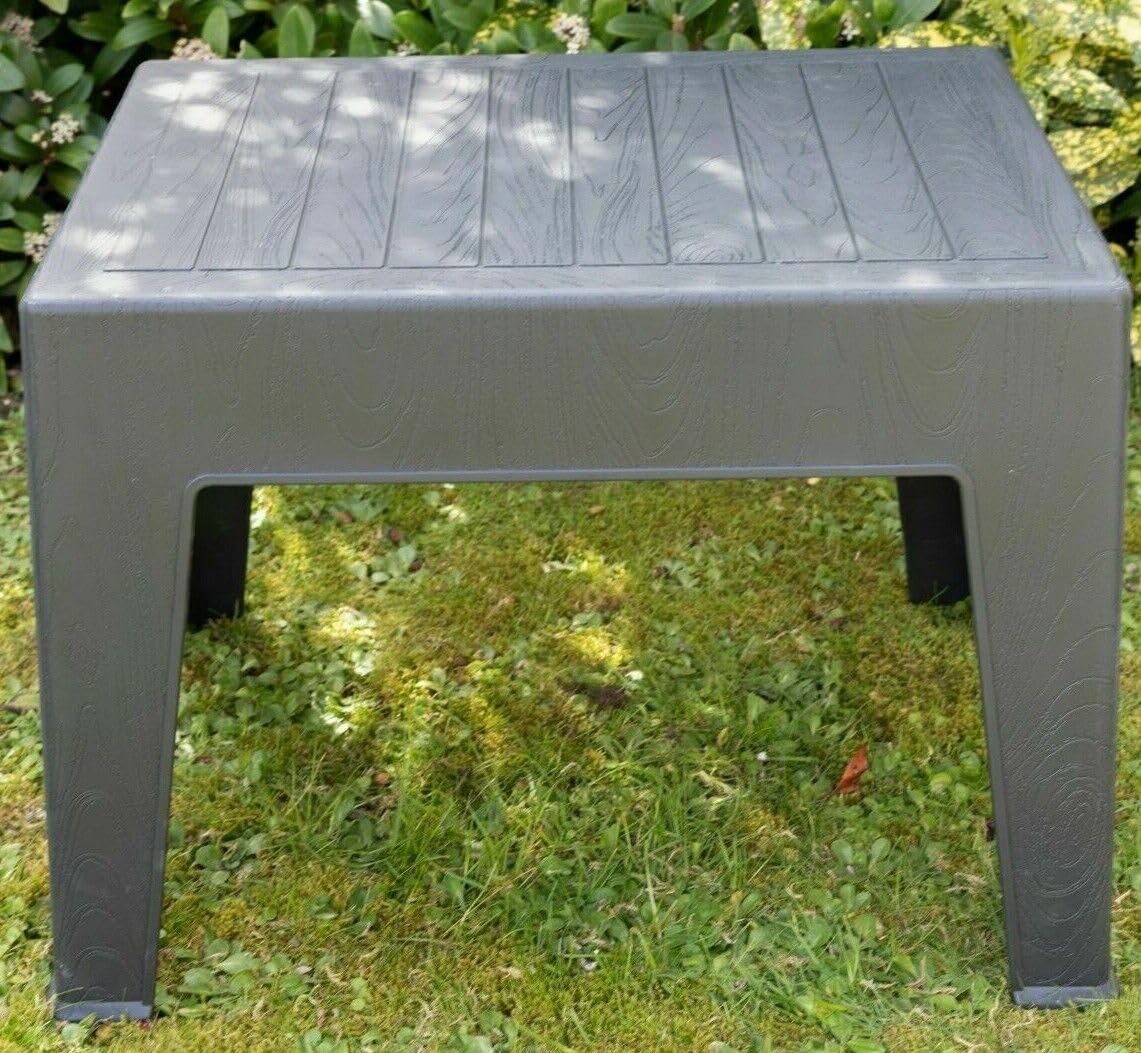 OMS Home Store Garden Coffee Table Sun Lounger Plastic Side Tables White Grey Outdoor Indoor (Plain, Grey)