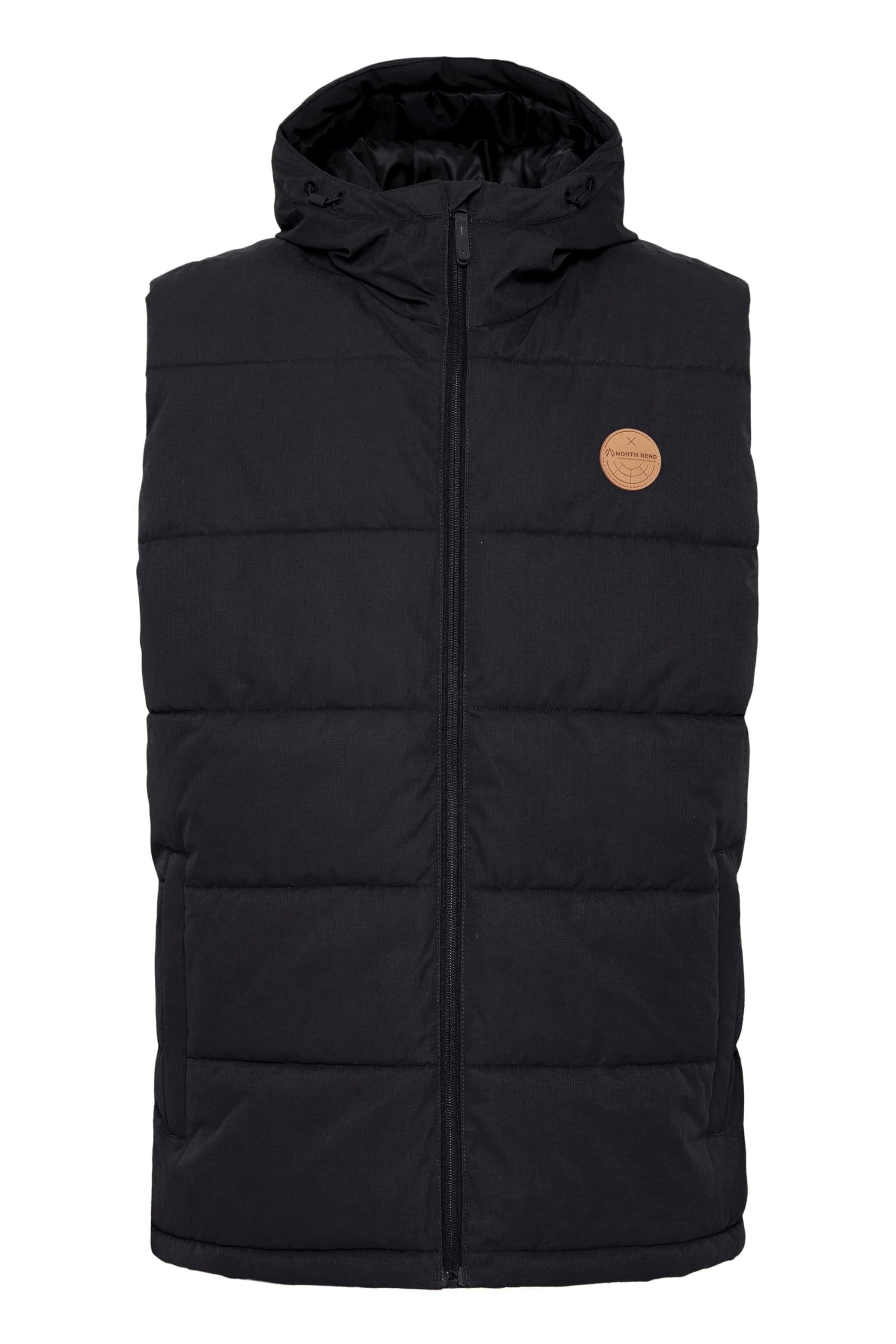 NORTH BEND NBElias Herren Weste Steppweste Outdoor-Weste wärmend atmungsaktiv winddicht wasserabweisend Kapuze Kinnschutz Tunnelzug Reißverschlusstaschen, Größe:M, Farbe:Black (1001)