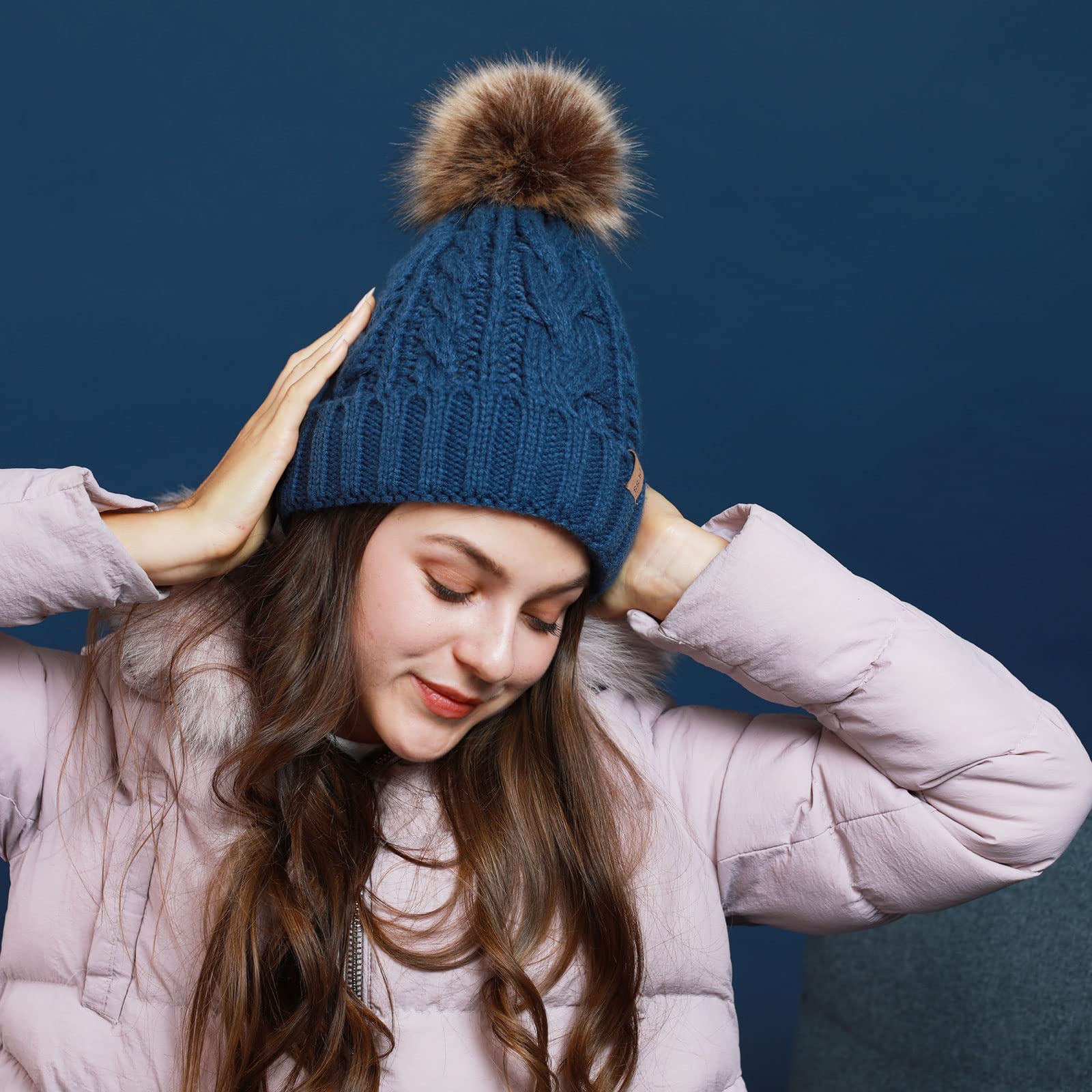 REDESS Cappello Invernale da Donna con Pom Pom Beanie Caldo Foderato in Pile Spesso Slouchy Snow Knit Chunky Baggy Skull Berretto da Sci