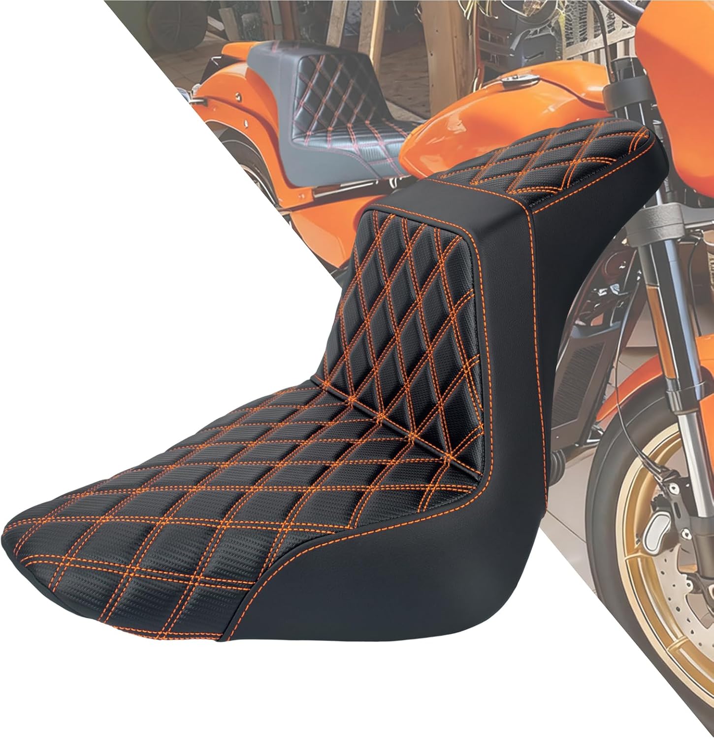 HDBUBALUS Driver Passenger Seat Motorcycle Two-Up Seat Fit for Harley FLSTF FXBRS Softail Fatboy 2018-2025 Breakout 2023-2025 (Orange Stitching)