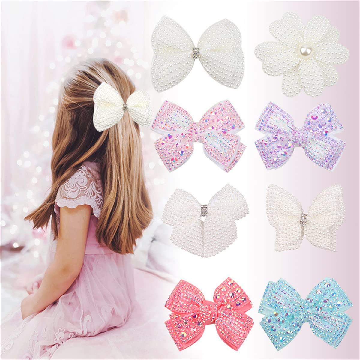 New! Rhinestone Bow Alligator Hair Clip NWOT 2 PCS White Rhinestone Bow Hair Clips for Women and Girls  main image 4