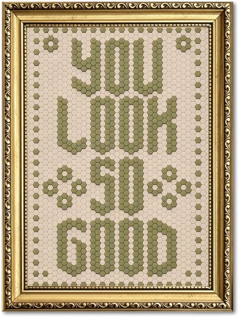 You Look So Good Sign Wall Art Trendy Inspirational Quote Wall Decor Picture Modern Minimalist Green Poster Canvas Painting Print for Living Room Bathroom 24x16 inch Gold Framed