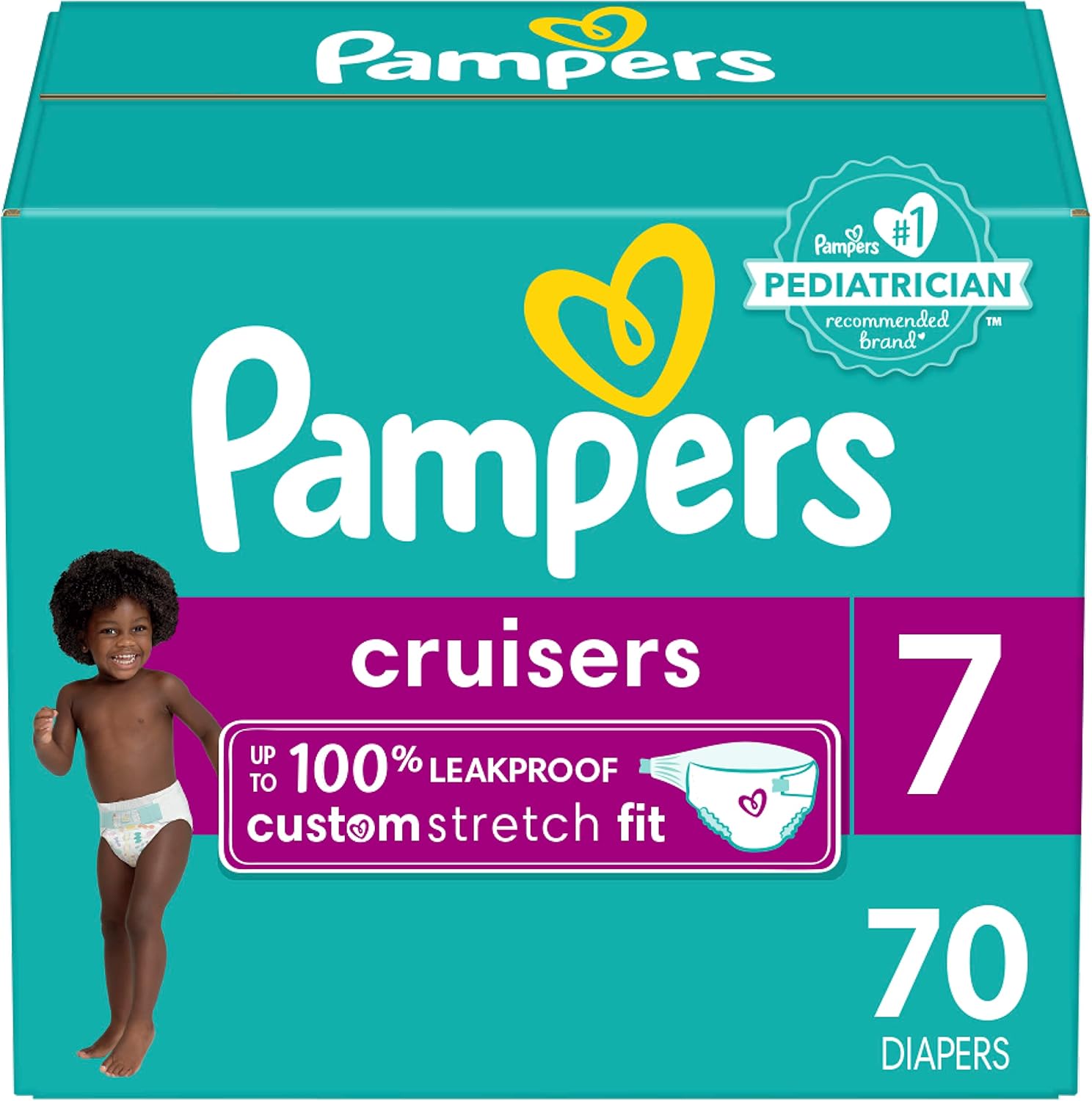 Pampers Cruisers Diapers - Size 7, 70 Count, Disposable Active Baby Diapers with Custom Stretch