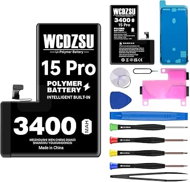Battery Replacement for iPhone 15 Pro 3400mAh High Capacity New 0 Cycle Lithium Polymer Battery for iPhone 15 Pro with Full Tool Kit Model A3102 A2848 A3101 A3104