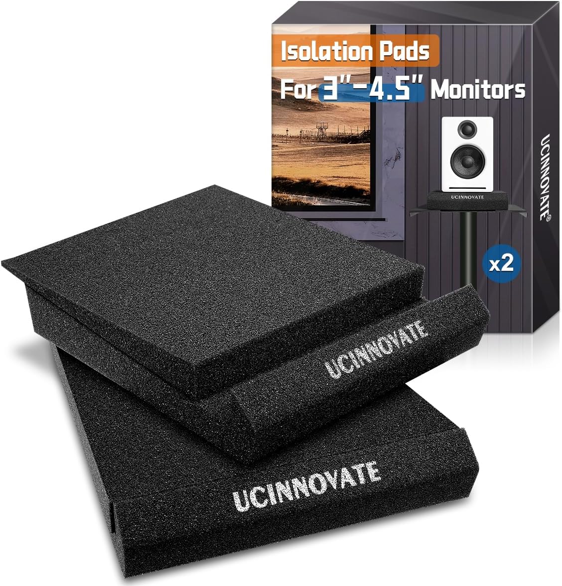 UCINNOVATE Studio Monitors Acoustic Foam Stands, Audiophile 2 Pack Speaker Stand Sound Foam, High Density Studio Monitor Isolation Pads for for 3-4.5 inch Speakers, Bookshelf, Home Theater UCINNOVATE Studio Monitors Acoustic Foam Stands, Audiophile 2 Pack Speaker Stand Sound Foam, High Density Studio Monitor Isolation Pads for for 3-4.5 inch Speakers, Bookshelf, Home Theater