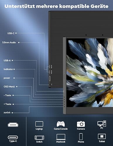 HONGO 17,3‑Zoll 4K Mobiler Monitor, 3840x2160 Tragbarer Laptop‑Bildschirm - 4