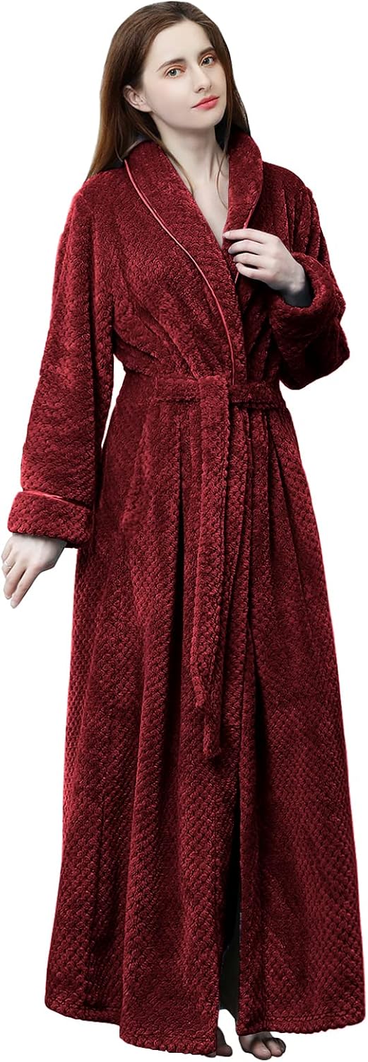Hellomamma Womens Long Robe Soft Warm Fleece Plush Bathrobe Ladies Sleepwear Pajamas Housecoat Nightgown - Image 6