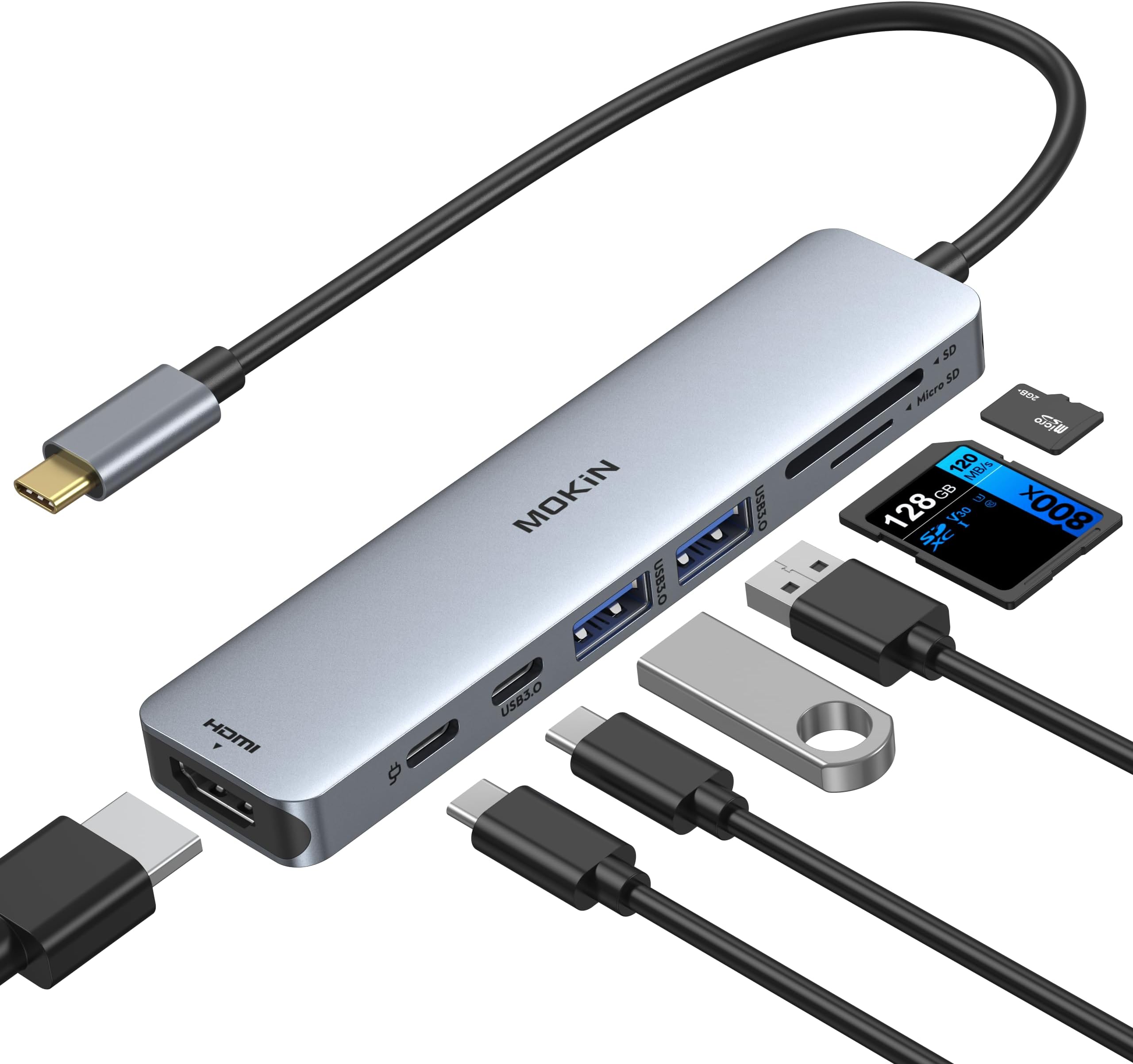 USB C Hub HDMI Adapter for MacBook Pro/Air, MOKiN 7 IN 1 USB C Dongle Mac Adapter with HDMI, Type C Data Port,100W PD,SD/TF and 2 USB3.0 for Dell/Lenovo/Thinkpad