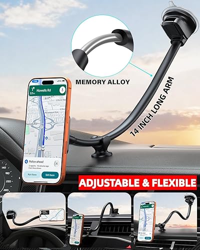 Miniatura 2 de 1Zero Soporte magnético mejorado para teléfono para automóvil, extensión de brazo largo de cuello de cisne de 14 pulgadas