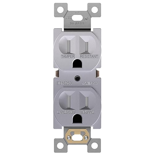 Miniatura 66 de ENERLITES Elite Series Duplex Receptacle with Screwless Wall Plate, Residential Grade Duplex Outlet, Tamper-Resistant, Grounding, 15A 125V, UL Silver