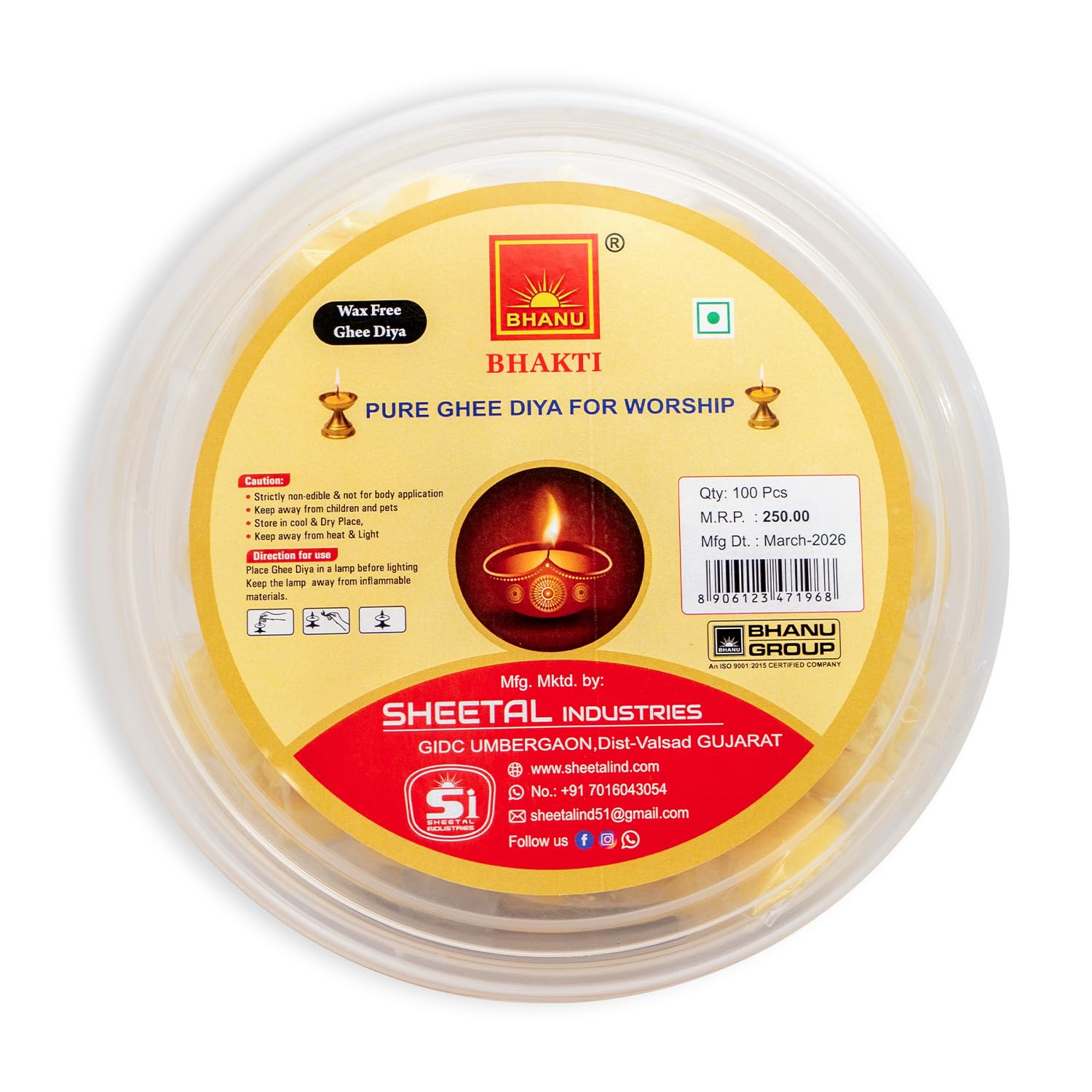 BHANU Pure ghee Diya batti for Pooja, Festivals (200 Pieces) - Pack of 2 | Readymade Batti | Easy to Use & Long Lasting Diya Wicks | Wax Free Batti for Prayers & Special Occasions